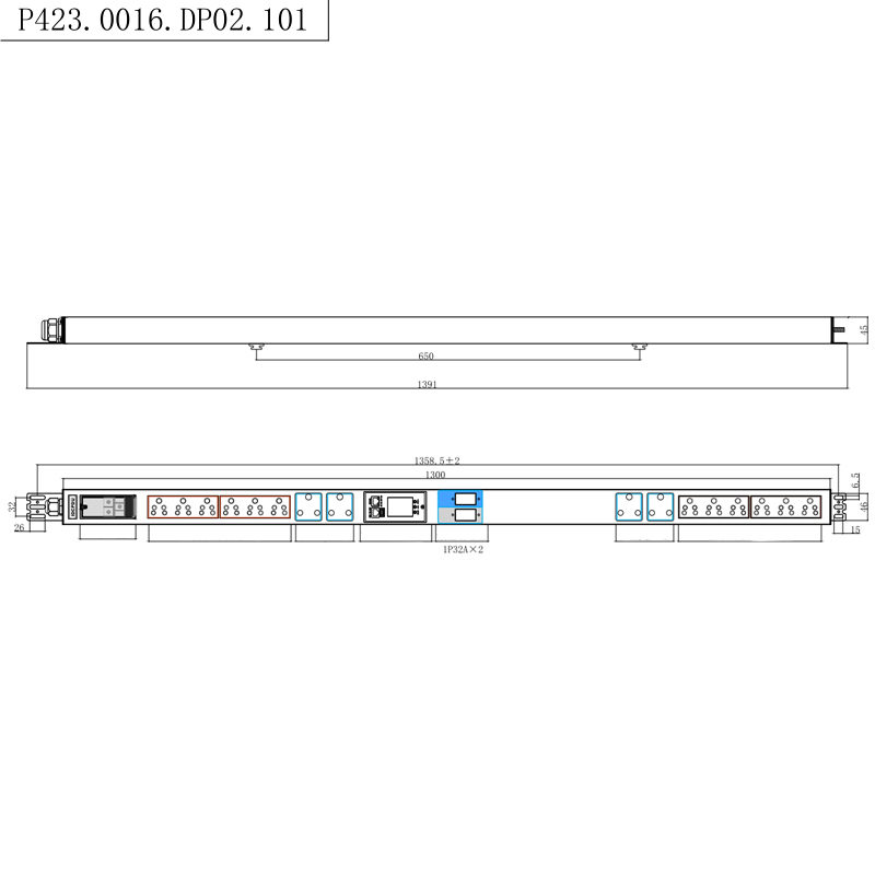 Südafrika-Steckdosen, 16 Ausgänge, 1,5 HE, Flüssigmagnet-Leistungsschalter, vertikale TCP/IP-Smart-Rack-PDU