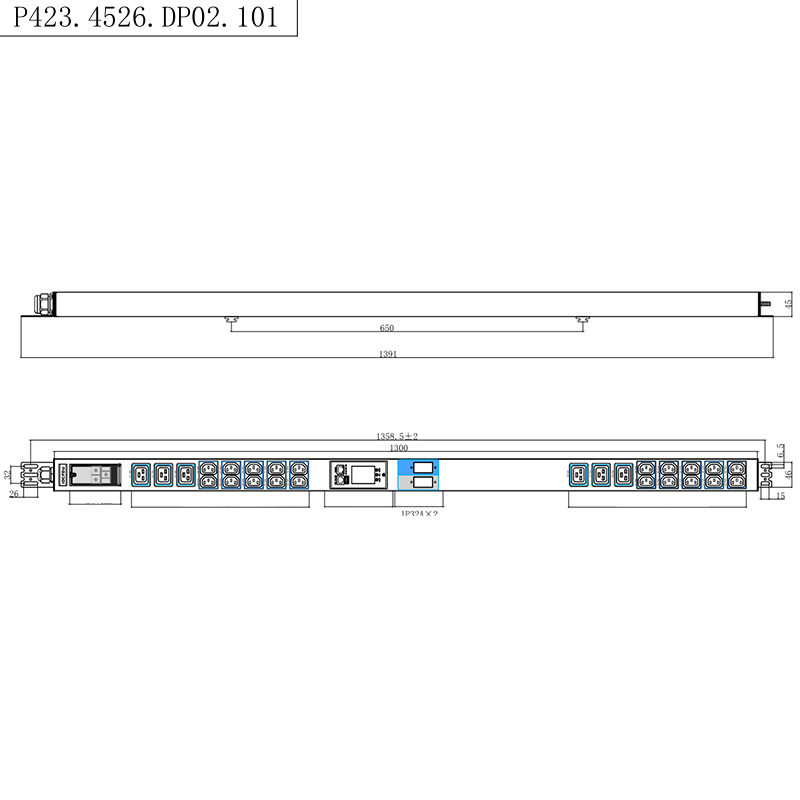 Intelligente TCP/IP-Rack-PDU mit 26 Ausgängen, IEC C13/C19, 1,5 HE, vertikaler Flüssigmagnet-Leistungsschalter