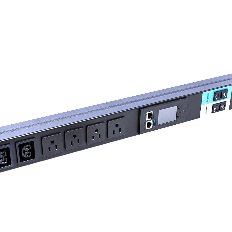 16 Steckdosen IEC C13 C19 und US-Steckdosen 1,5U Flüssigmagnet-Leistungsschalter Vertikale TCP/IP-Smart-Rack-PDU