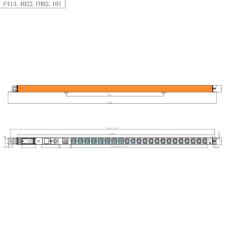 22 Steckdosen IEC C13 IEC C19 1,5 HE Überspannungsschutz-PDU Vertikale Installation im Hot-Swap-fähigen Rack-PDU mit RS485-Messung