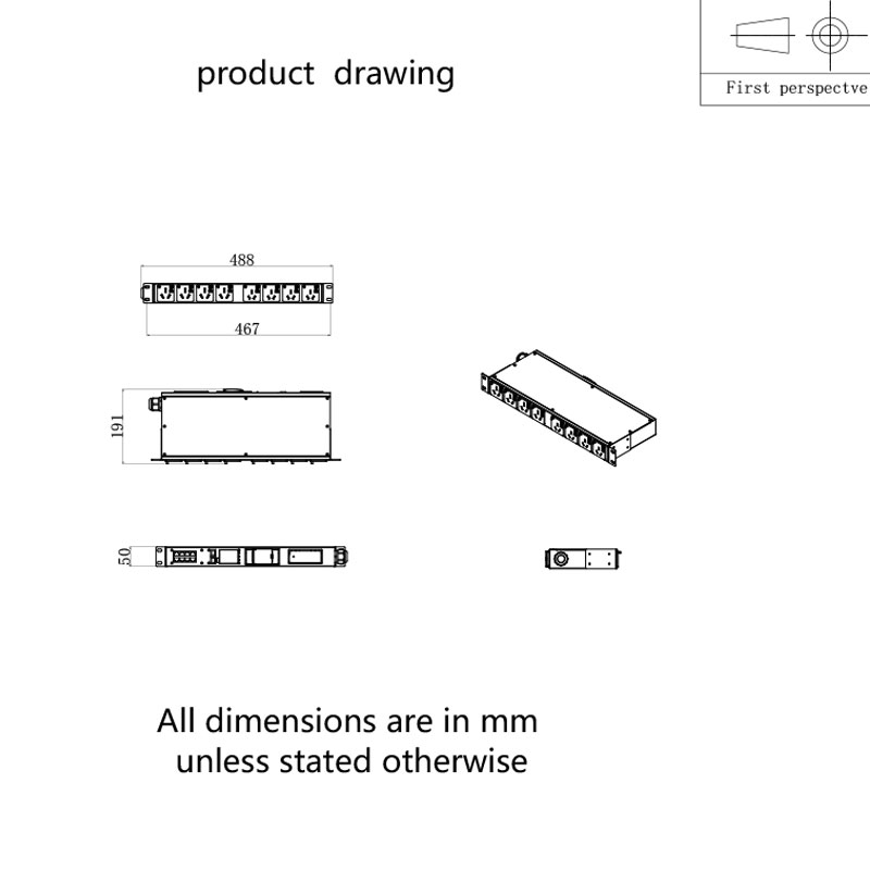 Horizontaler TCP/IP-Sensorschalter mit 8 Ausgängen, eco Smart Rack PDU, 1 HE