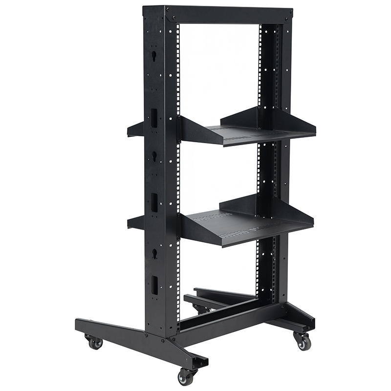 Offenes Standard-Rack mit 2 Pfosten und freitragendem Regal, schwarz, 18 HE–47 HE