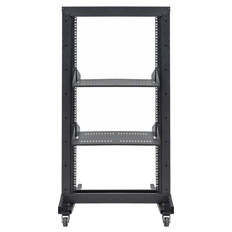 Offenes Standard-Rack mit 2 Pfosten und freitragendem Regal, schwarz, 18 HE–47 HE