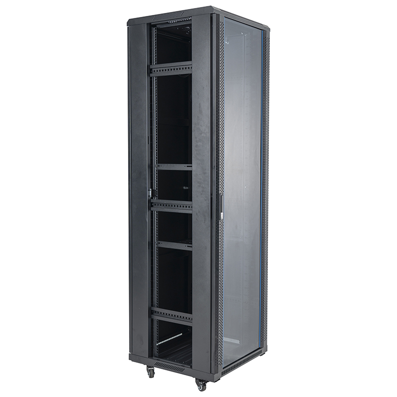 Server-Rack-Schrank vorne mit Einzelglastür / blinde Einzeltür hinten 18U-42U schwarz