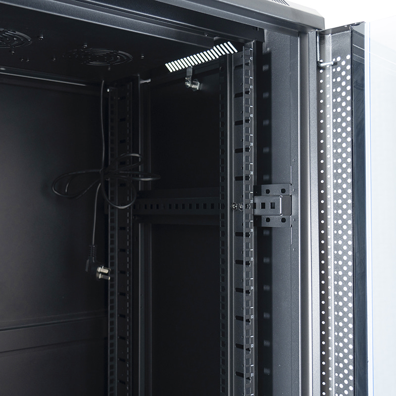 Server-Rack-Schrank vorne mit Einzelglastür / blinde Einzeltür hinten 18U-42U schwarz