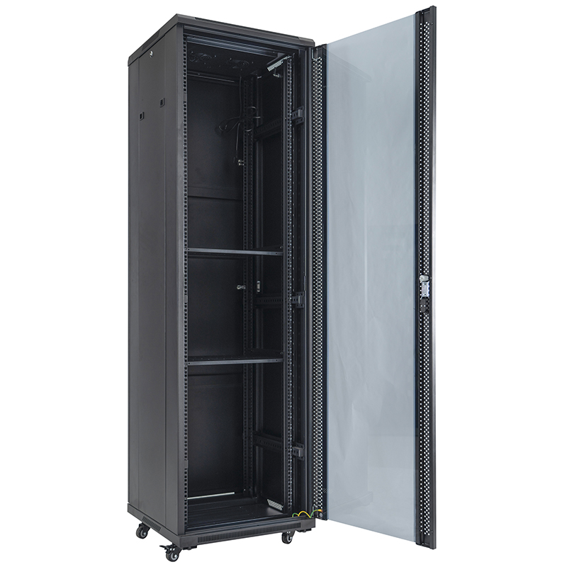 Server-Rack-Schrank vorne mit Einzelglastür / blinde Einzeltür hinten 18U-42U schwarz